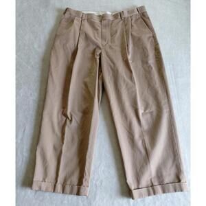 LL Bean Comfort Waist Chino Mens 38 x 25 Brown Pleated Cuffed Cotton